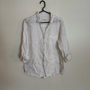 Women’s L C & C California White Linen Boho Top: Blouse Flowy Lagenlook Beach